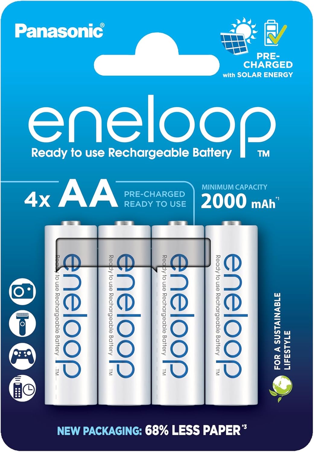 Panasonic Eneloop AA Pre-Charged Rechargeable Batteries, 4-Pack